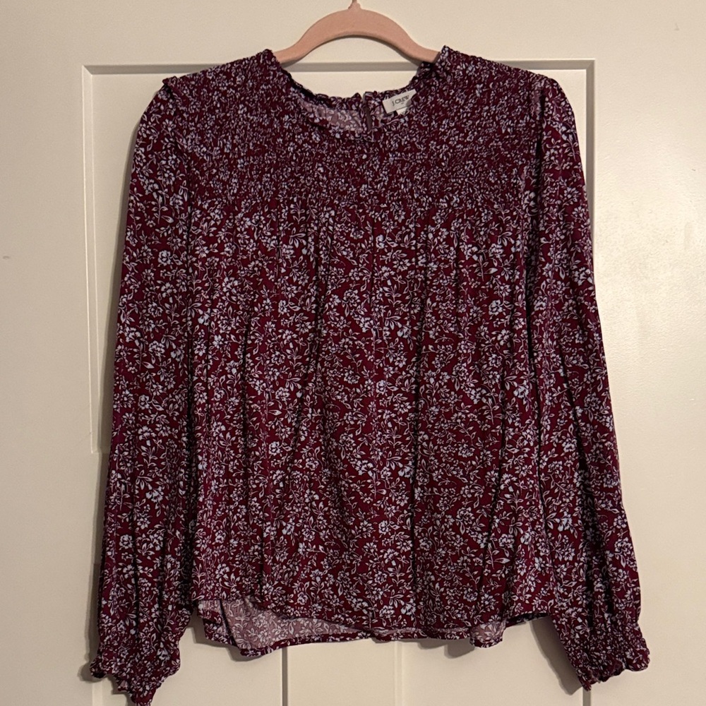 J. Crew Burgundy Floral Blouse